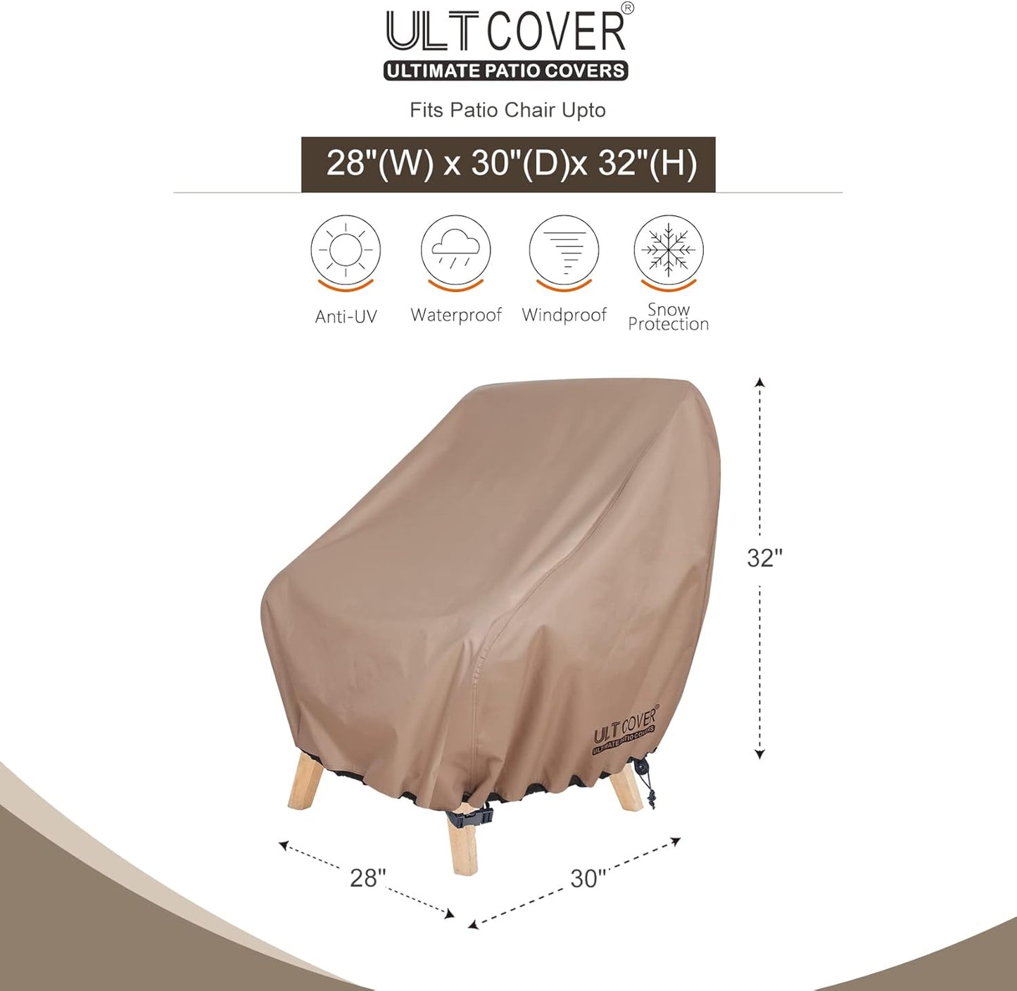 ULTCOVER Waterproof Patio Chair Cover - Durable Outdoor Deep Seat Protection | Fits Chairs Up to 28"W x 30"D x 32"H (2 Pack)