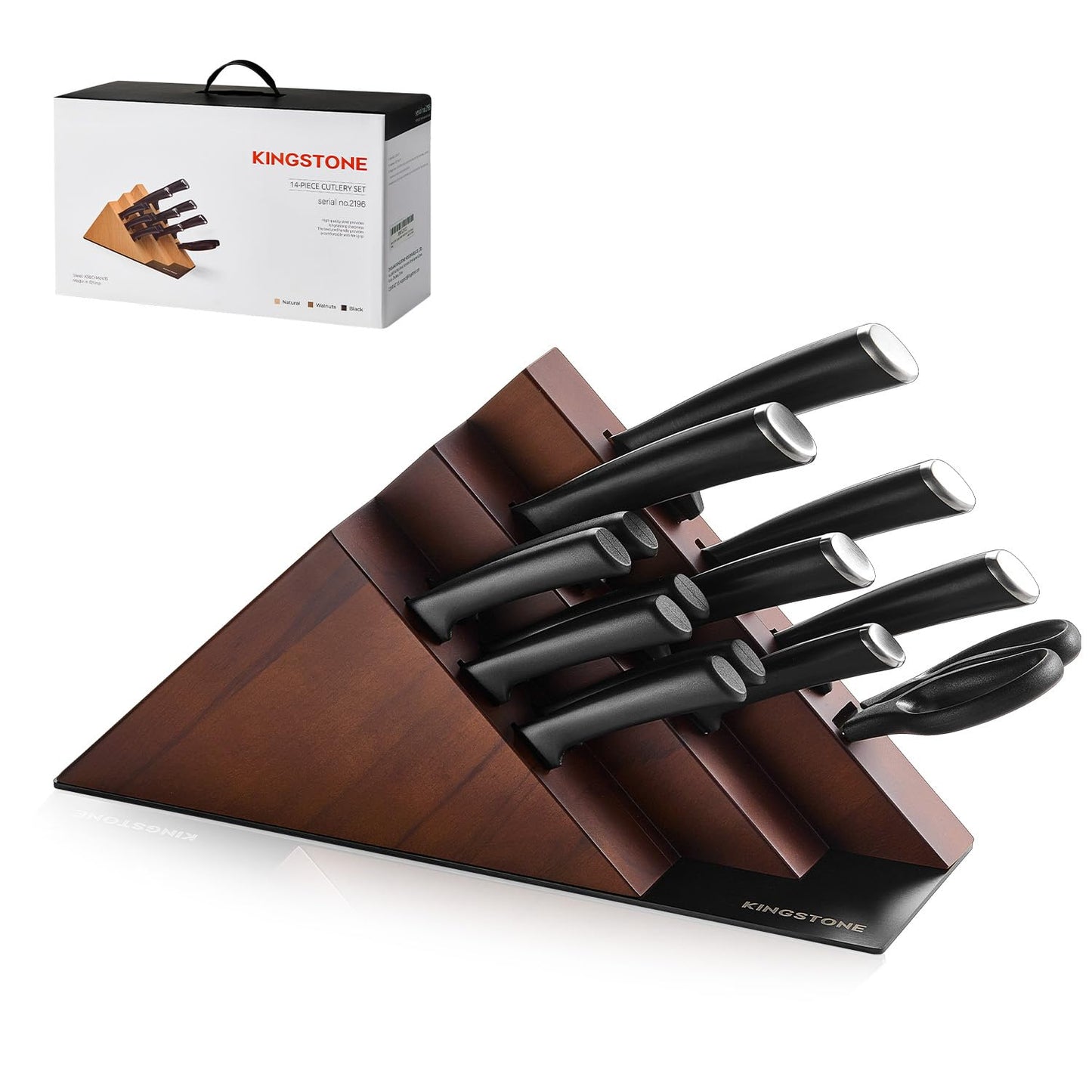 KINGSTONE 14-Piece Kitchen Knife Set with Block, High-Carbon Stainless Steel Knives Set, Ergonomic Non-Slip Handle, Professional Knife Set for Kitchen for Home Cooking & Gifting, Walnut