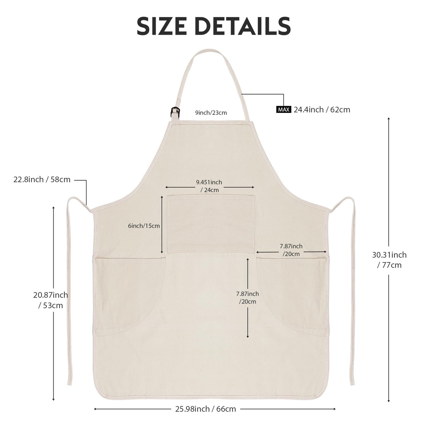 KEVIN&SASA CRAFTS Painting Apron for Men and Women, Professional for Acrylic, Oil and Watercolor Painting, With 3 Pockets, Adjustable Cotton Canvas Bib Apron