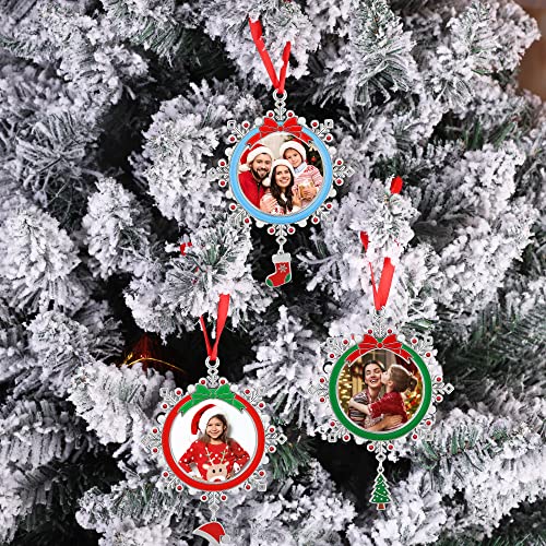 3 Pieces Snowflake Christmas Picture Frame Ornaments, Zinc Alloy, Red/Green/Blue