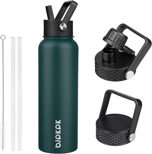 BJPKPK Insulated Water Bottles - 40oz Stainless Steel with Straw Lid | BPA-Free, Leakproof, Army Green