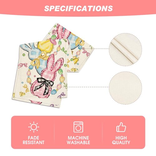 Artoid Mode Floral Bow Bunny Rabbits Eggs Easter Table Runner, Seasonal Spring Kitchen Dining Table Decoration for Home Party Decor 13x72 Inch