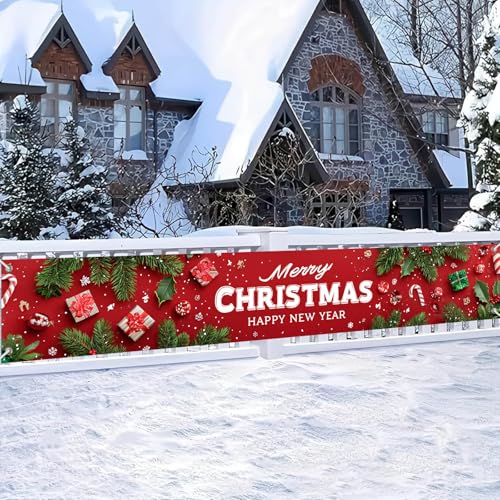 HOMETITUTE Merry Christmas Fence Banner Candy Cane Decor 118x20 Inch - Variation #04