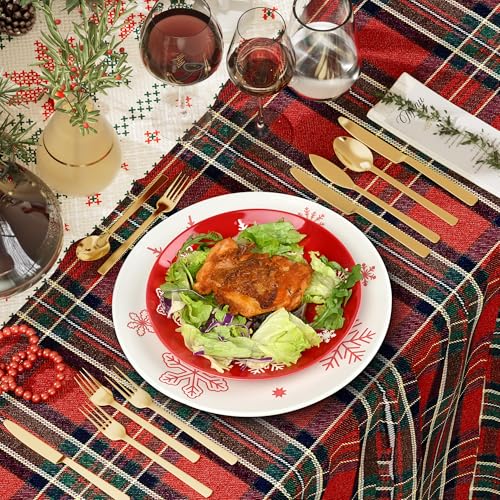 Ollieroo 4-Piece 7.8in Red Snowflake Christmas Salad Plates Set – Microwave & Dishwasher Safe