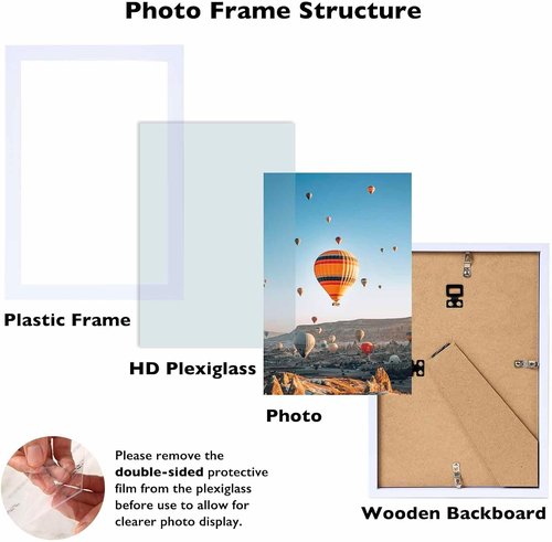 JCJMY 5x6 Picture Frame - White Wall Mount & Tabletop Display | Shatter-Resistant Plexiglass