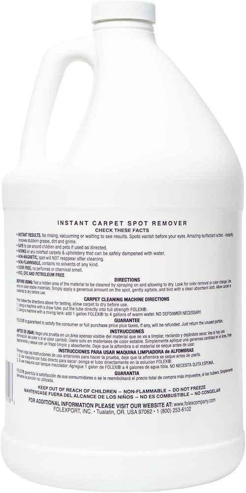 Folex Instant Carpet Spot Remover 128 oz - Powerful Stain Eliminator for Carpets & Upholstery - Includes Reusable Cleaning Cloth