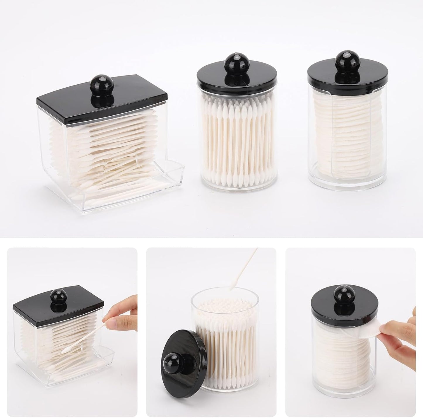 Tbestmax Q-Tips Holder Dispenser - Stylish Bathroom Organizer with Black Lid for Cotton Swabs & Pads