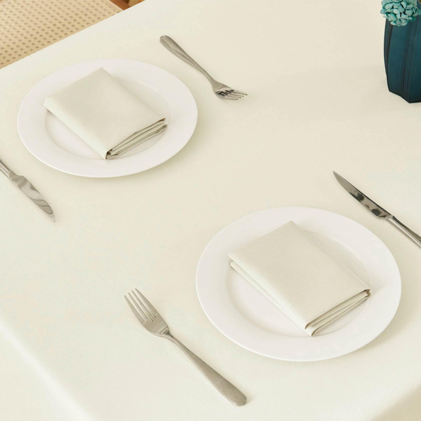 Veblandy Rectangle Tablecloth 52x70 inch Linen Textured Waterproof Table Cloth Stain and Wrinkle Resistant Washable, Decorative Fabric Table Cover for Outdoor and Indoor Use, Ivory