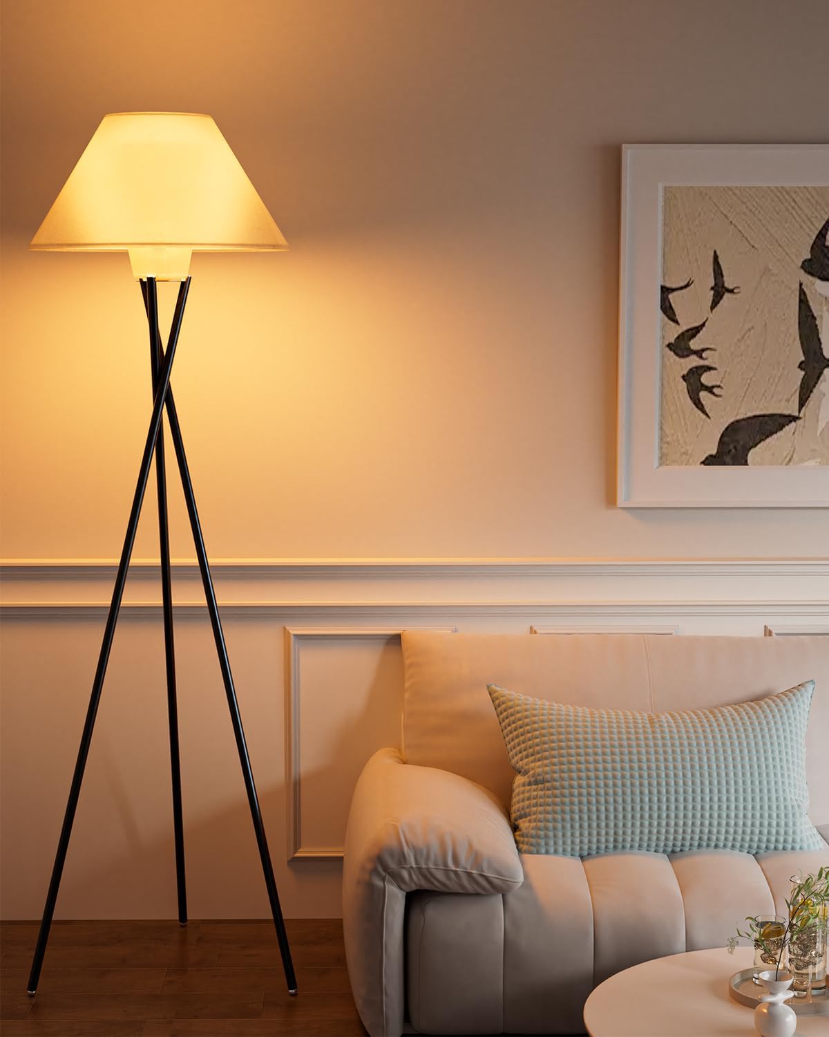 Tripod Floor Lamp, Black Standing Lamps with E26 Bulb Included, Mid Century Modern Tall Lamps for Living Room Bedroom Home Decor