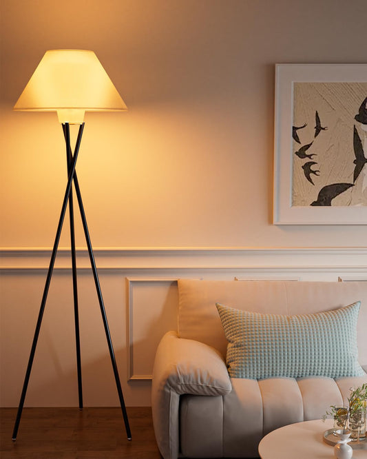 Tripod Floor Lamp, Black Standing Lamps with E26 Bulb Included, Mid Century Modern Tall Lamps for Living Room Bedroom Home Decor