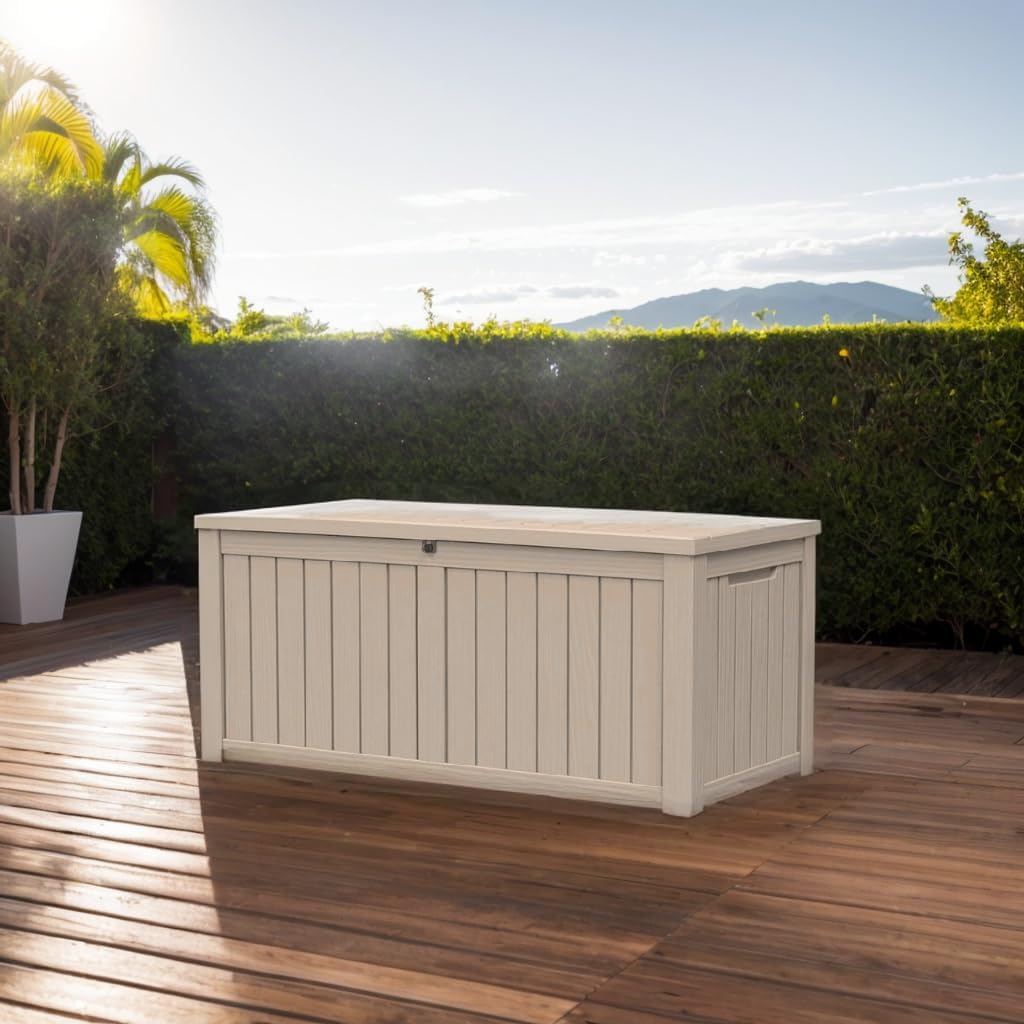 Regine Switzerland 150 Gallon Outdoor Storage Box - Waterproof Resin Deck Bin for Cushions & Tools