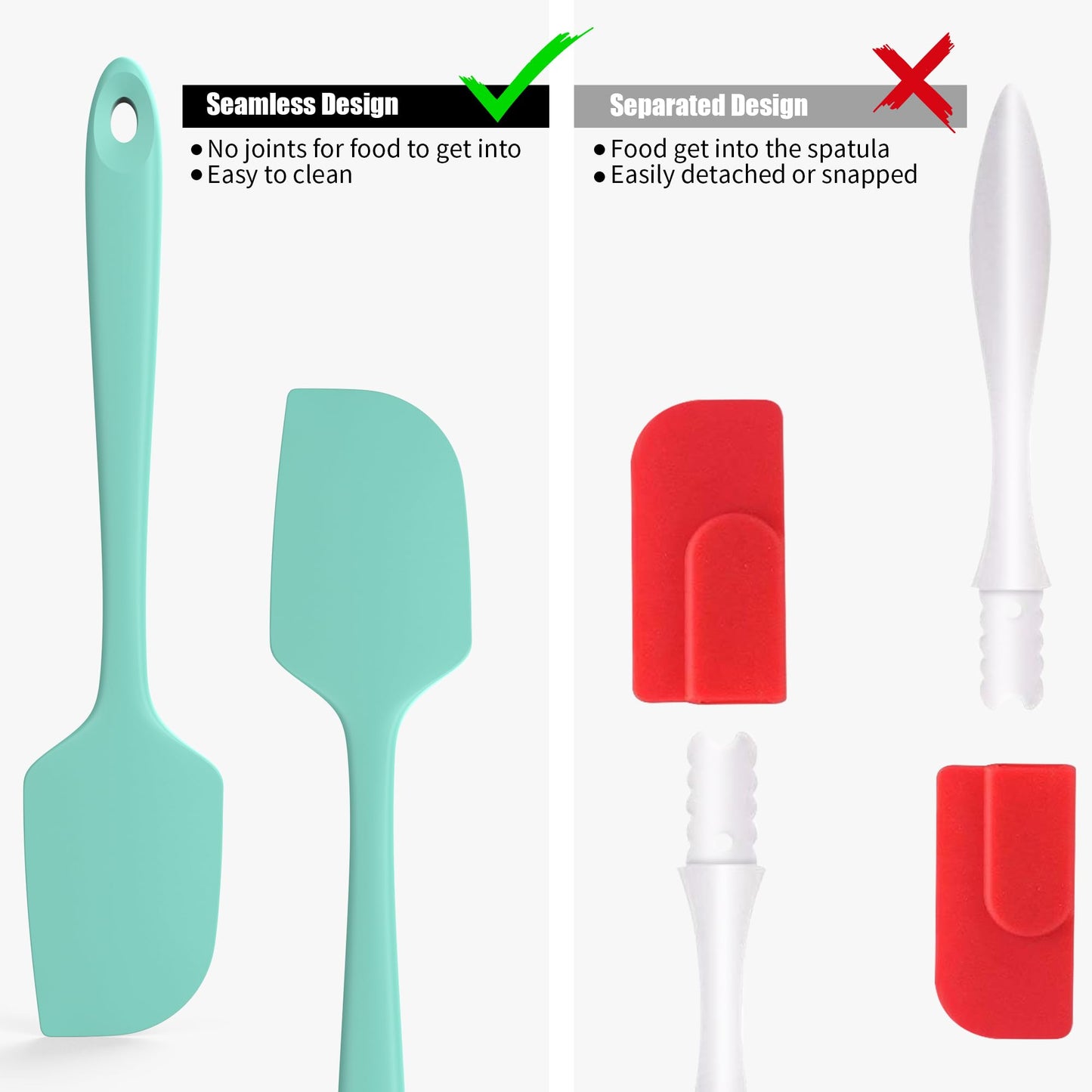 4-Piece Silicone Spatula Scrapers: Doosu 600°F Heat Resistant Food Grade Kitchen BPA Free Rubber Baking Cooking Tool Nonstick Utensil Set for Mixing, Scraping, Folding, Stirring, Serving (Multi-3)