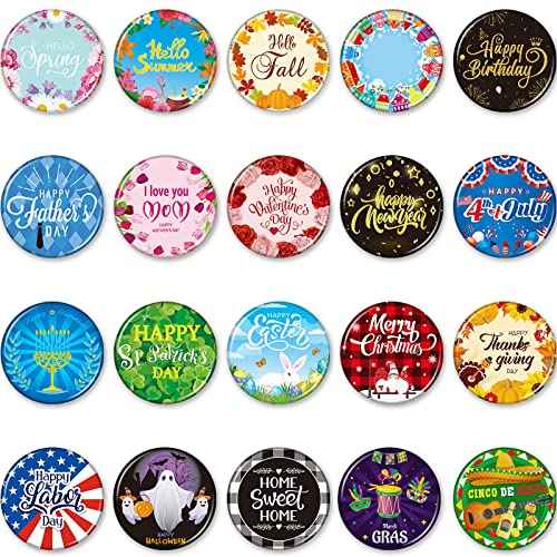 Flutesan 20 Pcs Glass Holiday Magnet on Calendar, Decorative Seasonal Magnets, Fall, Winter, Easter, Thanksgiving, Halloween, Christmas Women Gift, Dishwasher Whiteboard Blackboard Classroom Office