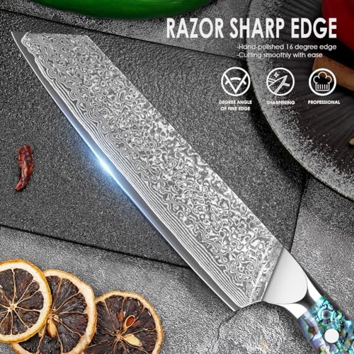 Home Safety Damascus Kiritsuke Knife with 67-Layer VG-10 Blade, Abalone Shell Handle – 20cm, Gift Box (K-CHEF variant)