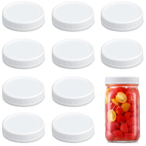 AOZITA [10 Pack] WIDE Mouth Mason Jar Lids for Ball, Kerr and More - White Plastic Storage Caps for Mason/Canning Jars - Leak-Proof, Dishwasher Safe & Food Grade