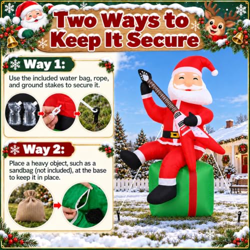 Paeyeq 5FT Christmas Inflatable Santa with Guitar - Outdoor Holiday Decor, Red & Green Variant