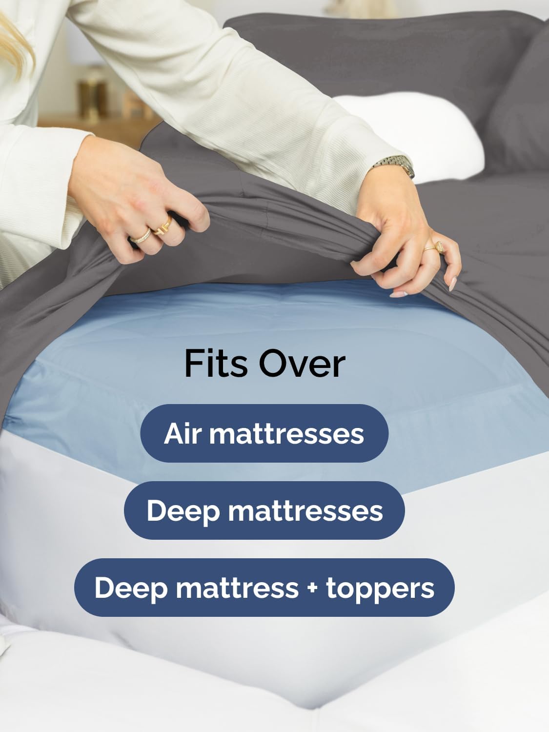 Skiennix Extra Deep Cal King Sheet Set | 6-Piece Breathable Cooling Bedding - Soft, Wrinkle-Free Grey