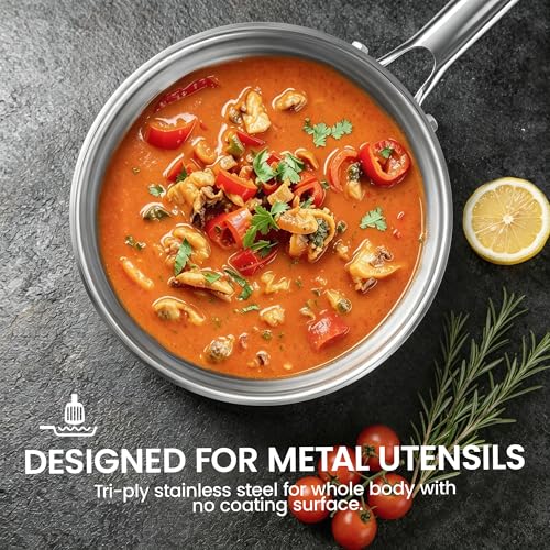 3 Quart Stainless Steel Sauce Pan with Lid - Tri-Ply Clad Cookware