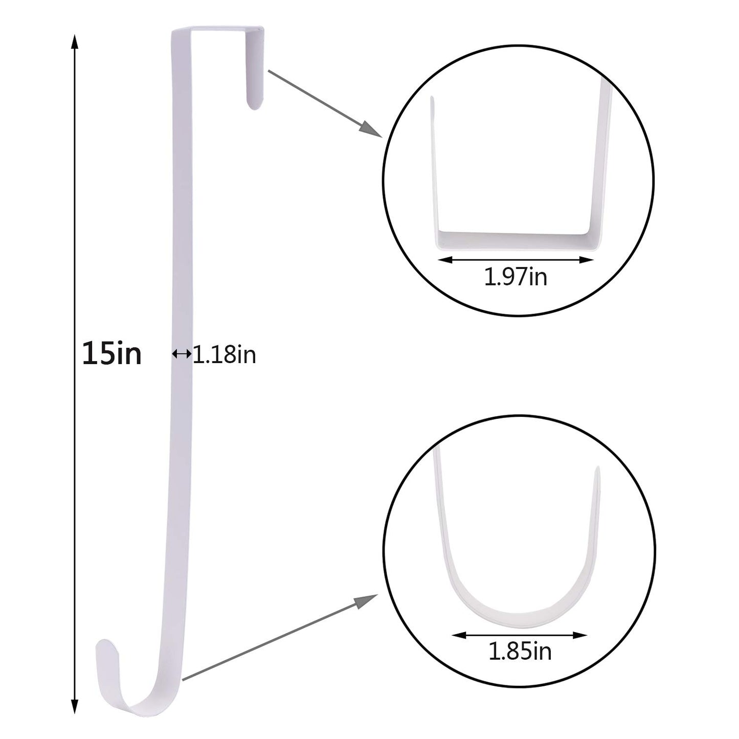 Sattiyrch 15" Wreath Hanger for Front Door,Sturdy Steel Wreath Door Hanger,Over The Door Hanger Hook (White,2)