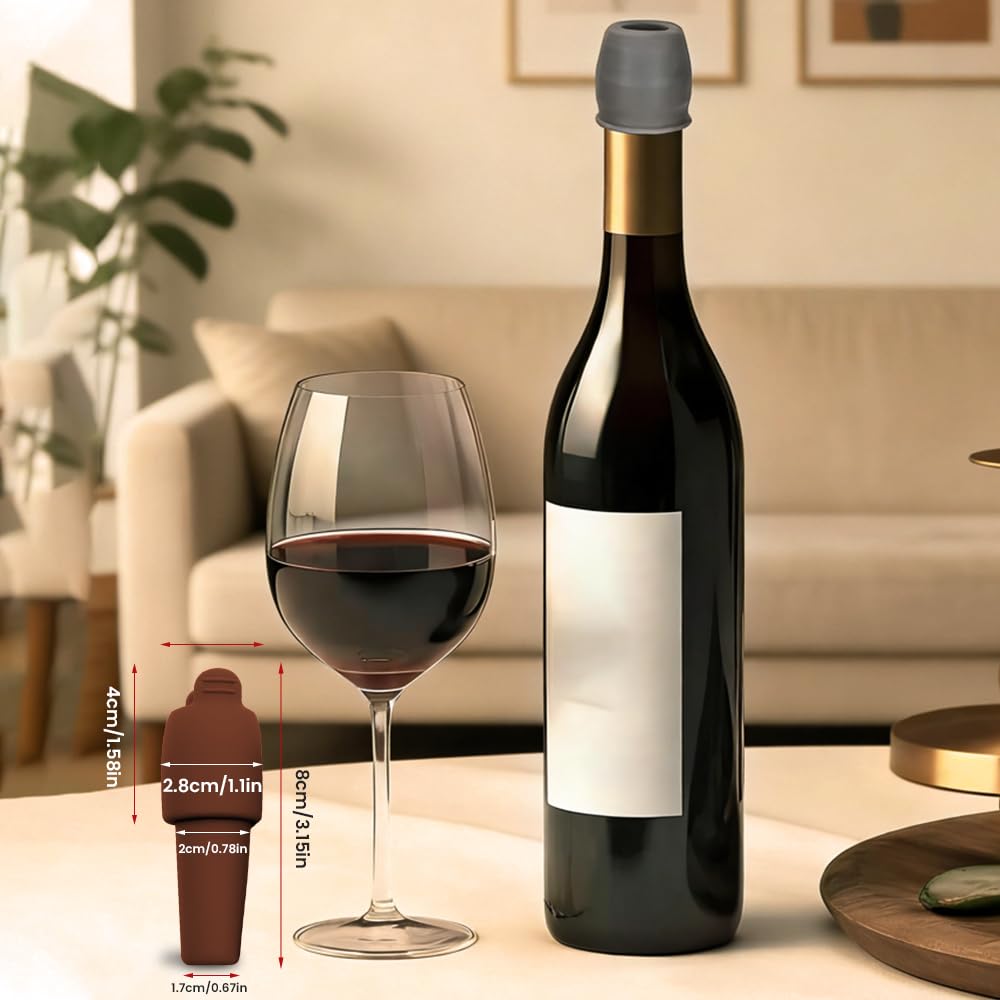 Silicone Wine Stopper, 2026 New Wine Stoppers for Wine Bottles, Reusable Seal Bottle Cover for Wine Beer Champagne, Glass Bottle Sealer Covers for Home Use (4 Pcs)