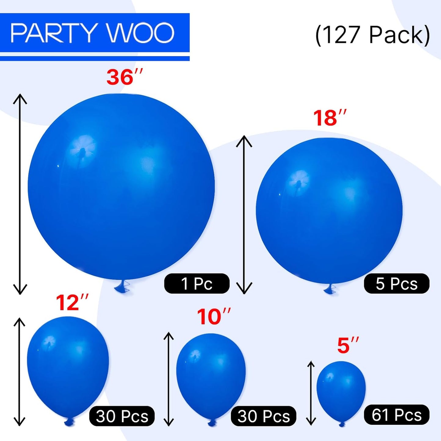 PartyWoo Royal Blue Balloons - 127-Piece Arch Kit for Baby Showers, Graduations & Birthday Parties | Various Sizes