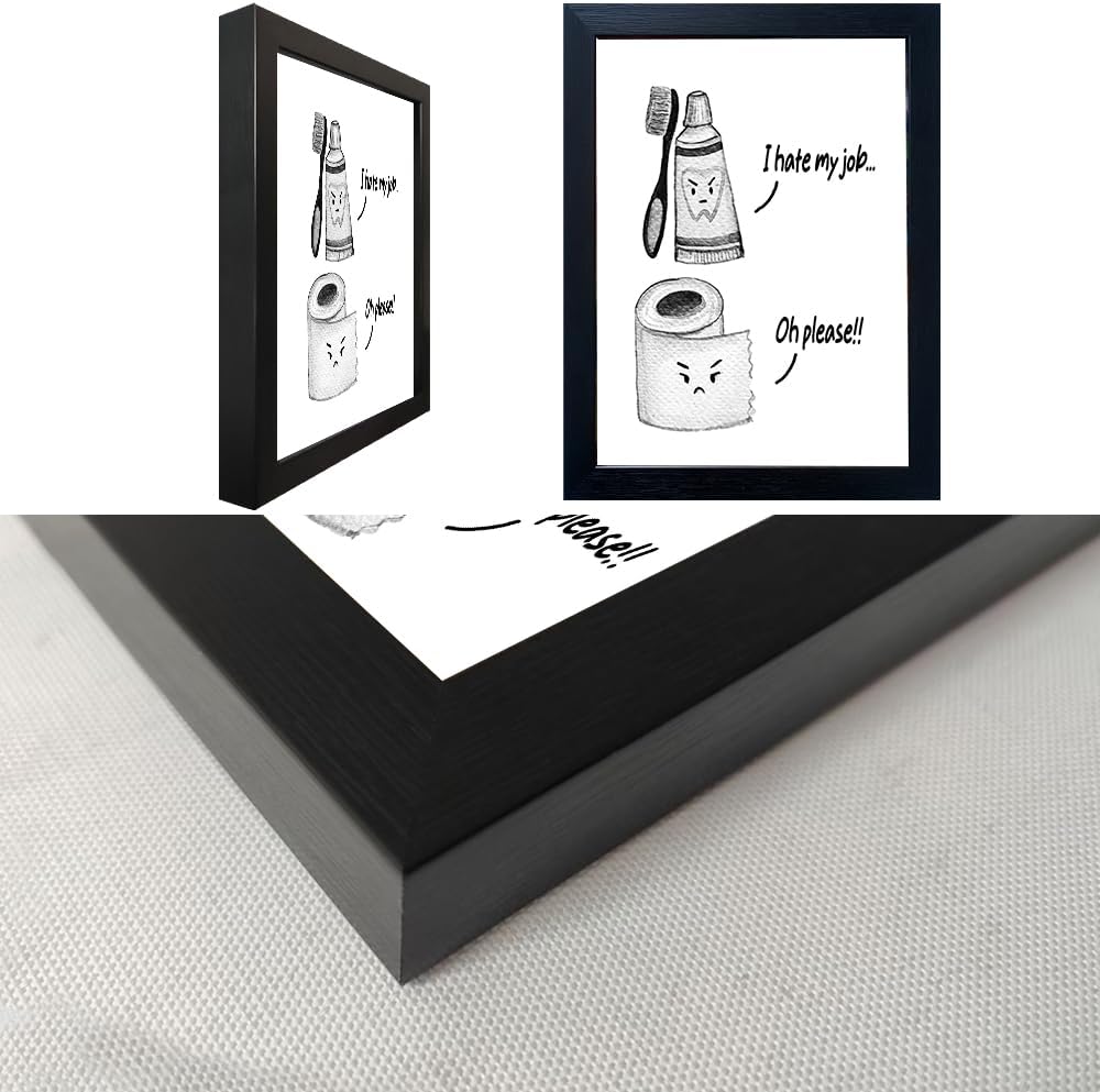 Skiennix Kids Bathroom Decor - Cute Framed Canvas Wall Art | Funny Black and White Design for Guest Restroom