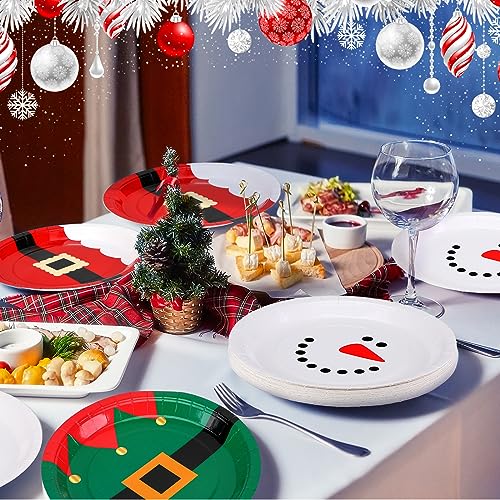 Uiifan 200 Pack Christmas Paper Plates 9 Inch Santa Gingerbread Snowman Festive Theme