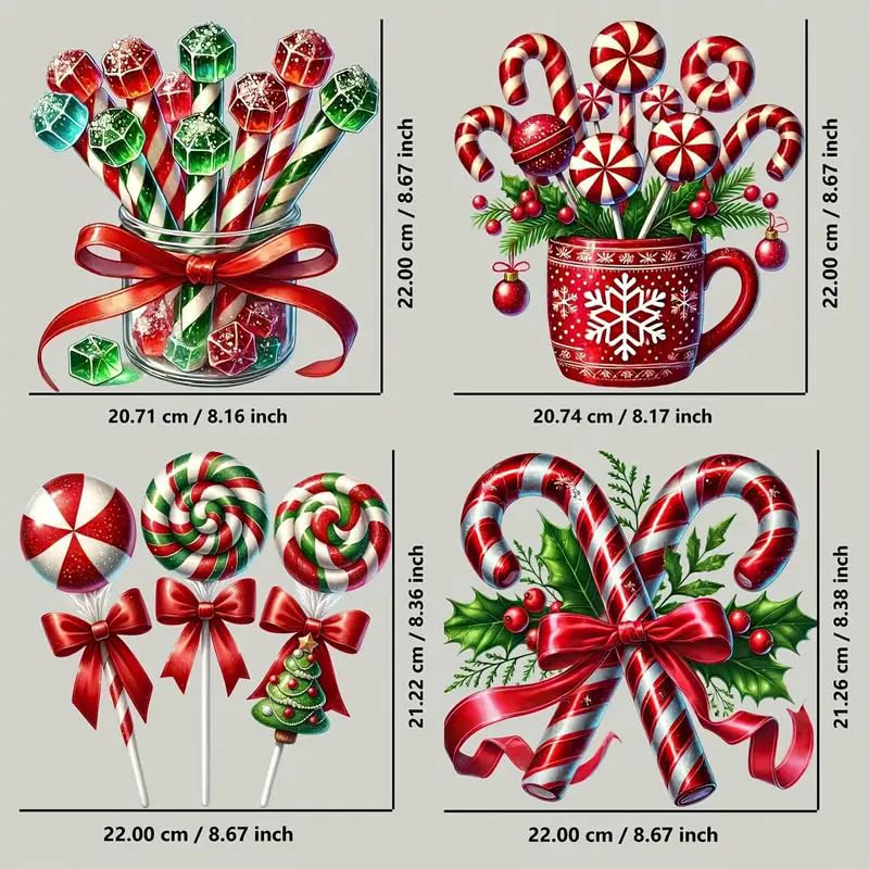 4pcs Christmas Candy Tree Bowtie Iron-On Transfers for T-Shirts & Crafts