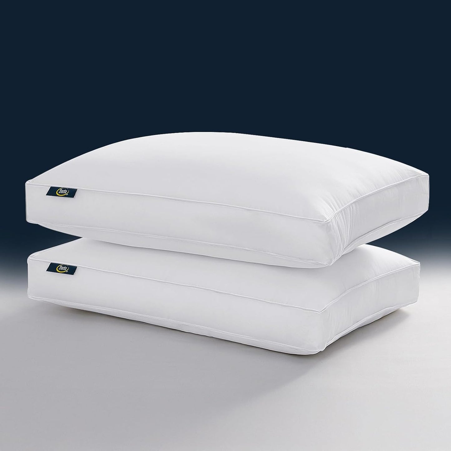 Serta Hotel Collection Queen Size Pillows - Set of 2 White Goose Feather Down | 100% Cotton Gusseted Design for All Sleepers