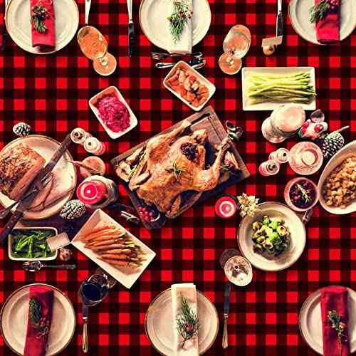 4 Pack Christmas Buffalo Plaid Party Tablecloth Decorations, Disposable Waterproof Red and Black Lumberjack Checkered Plaid Table Cover Backdrop for Christmas Winter Holiday Party Supplies, 54x108Inch