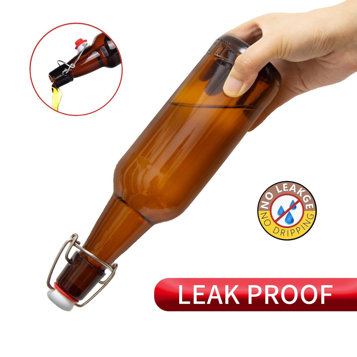 Zelomithe 16oz Amber Glass Bottles with Airtight Rubber Seal Flip Caps (10 Pack),Swing Top Glass Bottles for Home Brewing, Kombucha, Beverages, Oil, Vinegar, Vanilla Extract,Water, Soda, Kefir