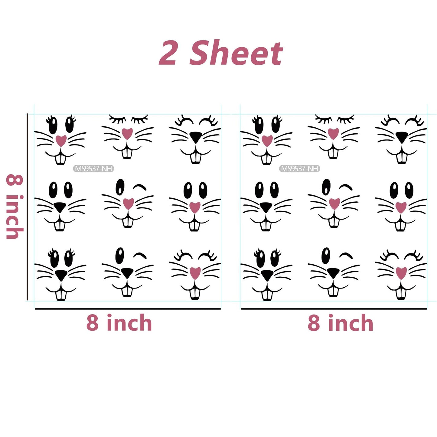 18 Pcs Easter Bunny Face Vinyl Decals - Bunny Faces DIY Craft Vinyl Art Stickers, Wall Decals, Glass Window Stickers