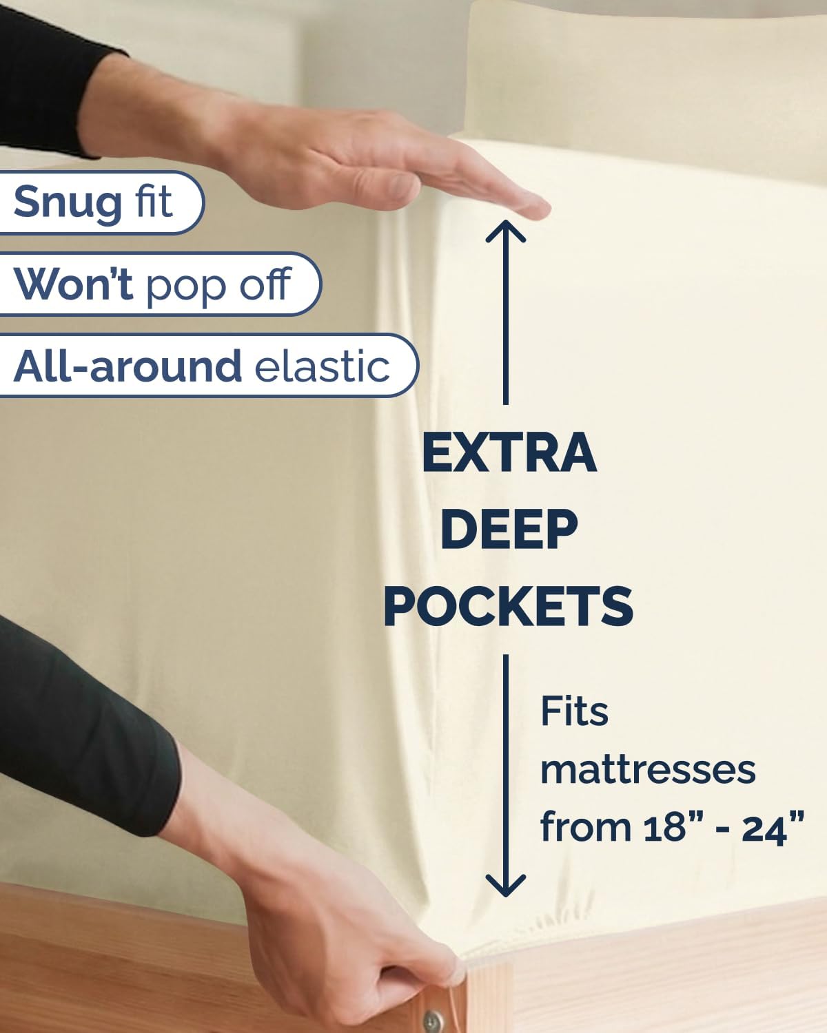 Skiennix Extra Deep Twin XL Sheet Set - 4-Piece Breathable Cooling Bedding - Soft, Wrinkle-Free Off White