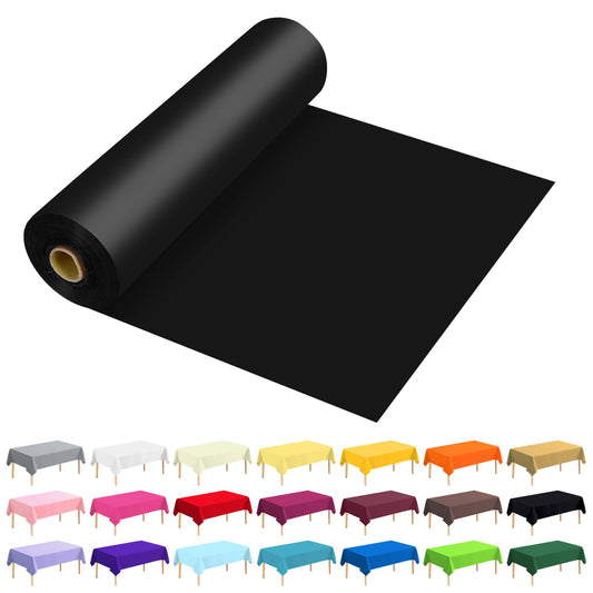 JHDZDHY 54 Inch X 100 Feet Plastic Table Cover Roll Premium Disposable Plastic Tablecloth for All Type/Shape Tables | Picnic, Party, Banquet, Birthdays, Weddings (Black, 54 Inch X 100 Feet)