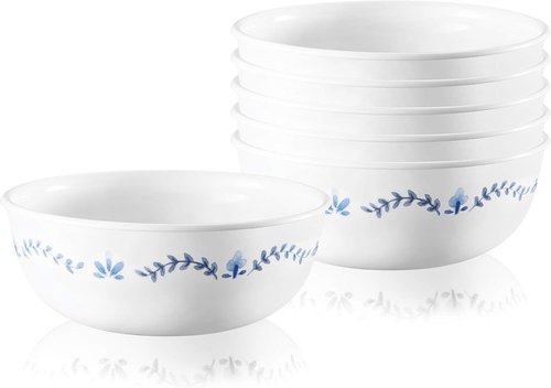 Corelle Vitrelle 6-Piece Soup & Cereal Bowl Set - Triple Layer Glass, Chip Resistant, 16-Oz, Portofino