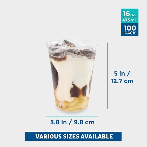 Freshware 16 oz Clear Disposable Plastic Cups - Heavy-Duty Tumblers for Parties | 100 Count Pack