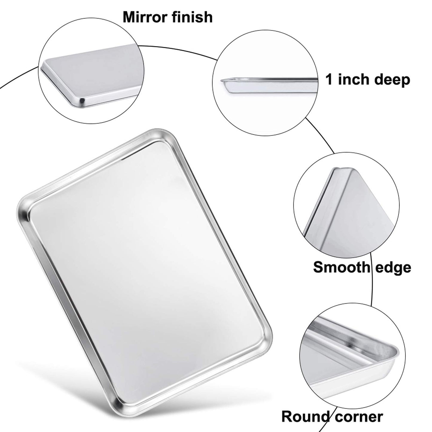 TeamFar Baking Sheet with Rack, 17.6 x 13 x 1 inch Stainless Steel Baking Pan Cookie Sheet Set with Cooling Rack for Baking/Roasting/Cooling, Non-Toxic & Heavy Duty, Dishwasher Safe - Set of 4
