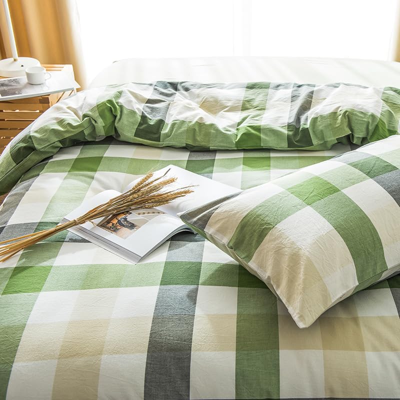 100% Washed Cotton Plaid Duvet Cover Set (1 + 2 Pillowcases, Without