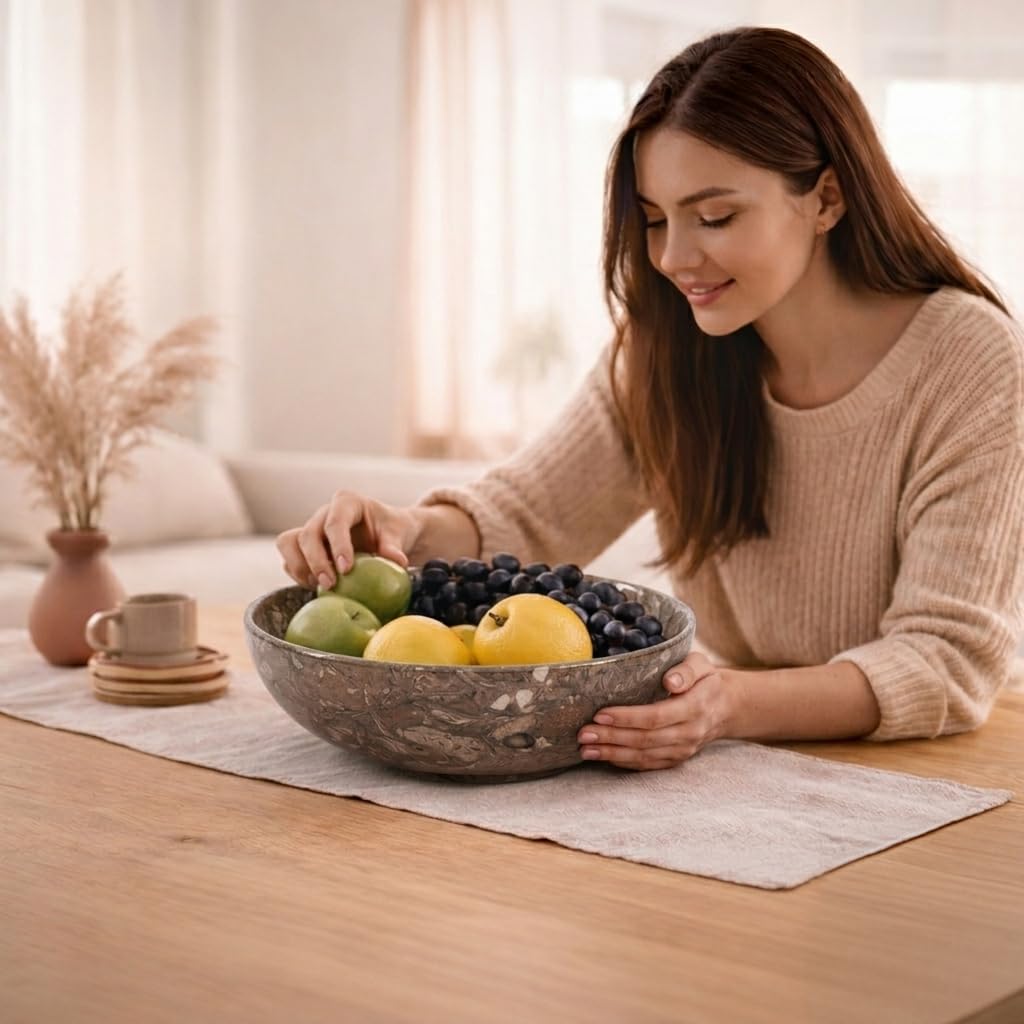 Radicaln Marble Fruit Bowl For Kitchen Counter 10" Inches Oceanic Handmade Decorative Bowl For Kitchen Table, Ideal Key Holder, Candy Dish and Marble Fruit Holder For Dining Table
