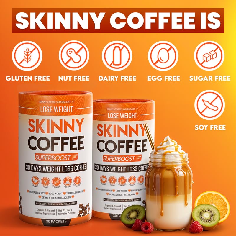 Skinny Coffee Super Boost Weight Loss Coffee - 60 Servings, Belly Fat Burner, Keto Vegan, Sugar-Free, Supports Metabolism & Energy