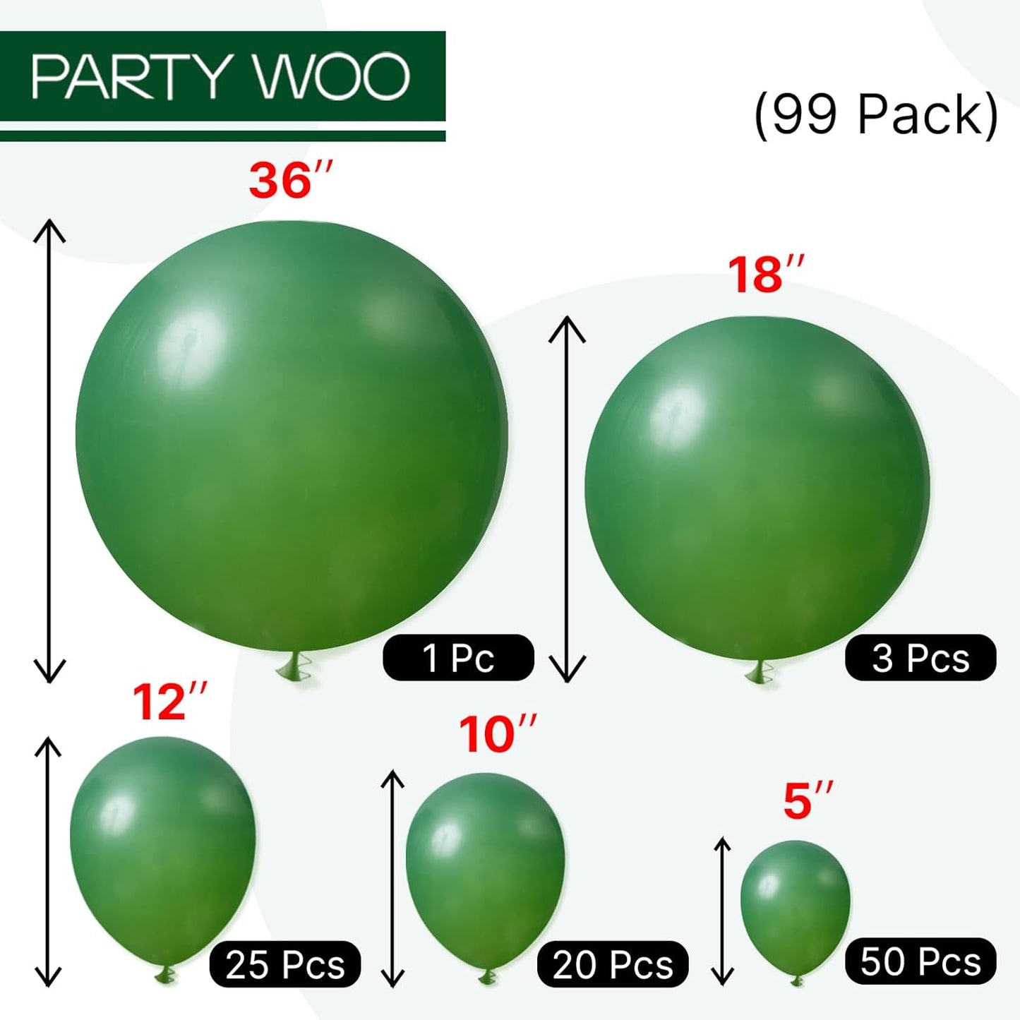PartyWoo Dark Green Balloons - 99-Piece Emerald Balloon Arch Kit for Birthday & Graduation Decor