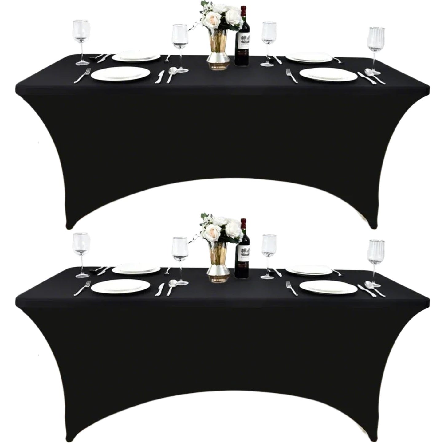 ZarzaaSik 2-Pack 4ft Black Spandex Table Covers for Rectangular Folding Tables - Wrinkle Resistant Stretch Tight Table Cloths - Ultimate Fitted Table Protector for Parties, Banquet, and Wedding