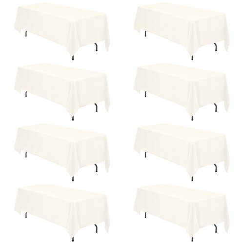 BRILLMAX 8 Pack Ivory Tablecloths 70 x 120 Inch for 6ft & 8ft Rectangle Tables - 150 GSM Polyester Fabric, Universal Fit, Water, Stain & Wrinkle Resistant Cloth Cover for Wedding Reception Banquet