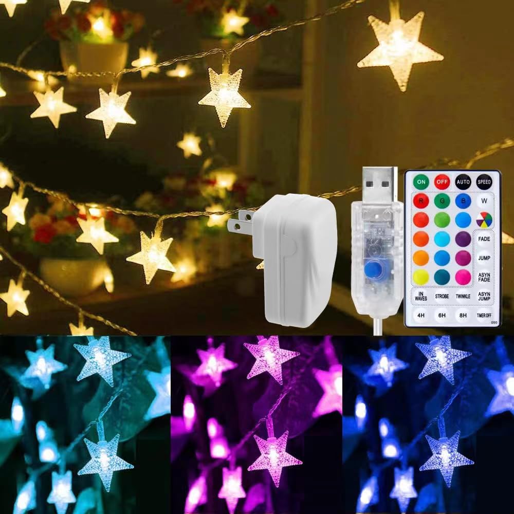 Star String Lights Plug in - 33 ft 100 LED Star Fairy String Lights with Remote and Timer, 8 Modes Waterproof for Bedroom Tent Loft Bed Window Backyard Patio Porch Balcony Staircase Party, White