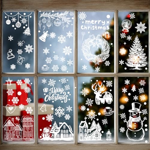 146 PCS White Christmas Window Clings for Glass, Double-Sided,