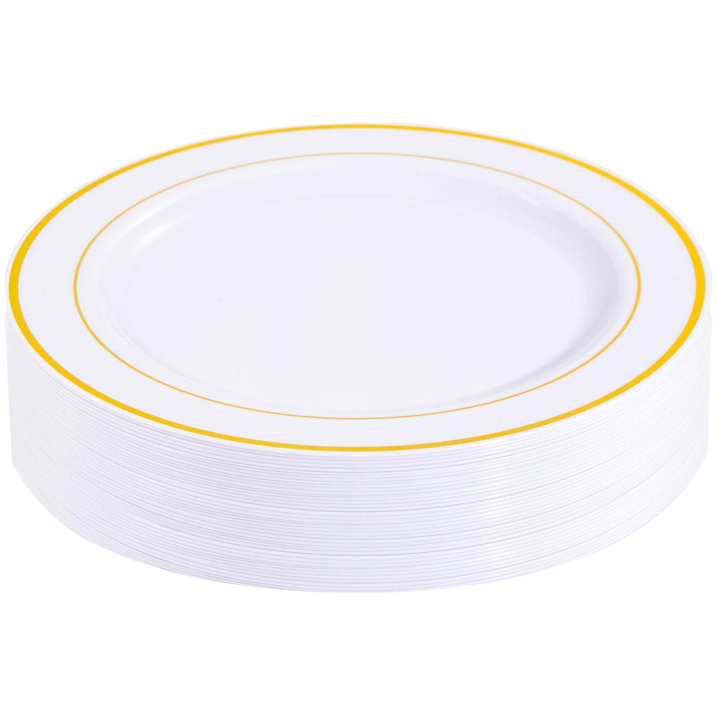 bUCLA 30PCS White and Gold Plastic Dinner Plates Disposable - 10.25inch Premium White Gold Rim Plates, Ideal for Wedding & Party