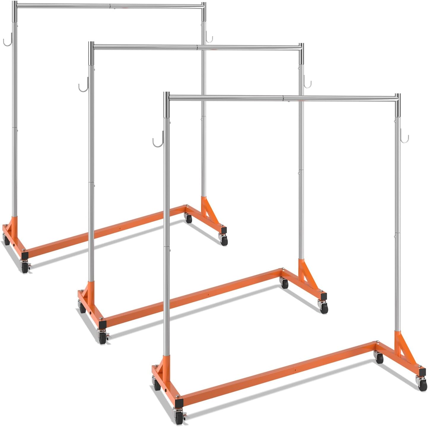VEVOR Z Rack - Industrial Grade Rolling Garment Rack with Lockable Casters - Sturdy Steel, Orange (3 Sets)