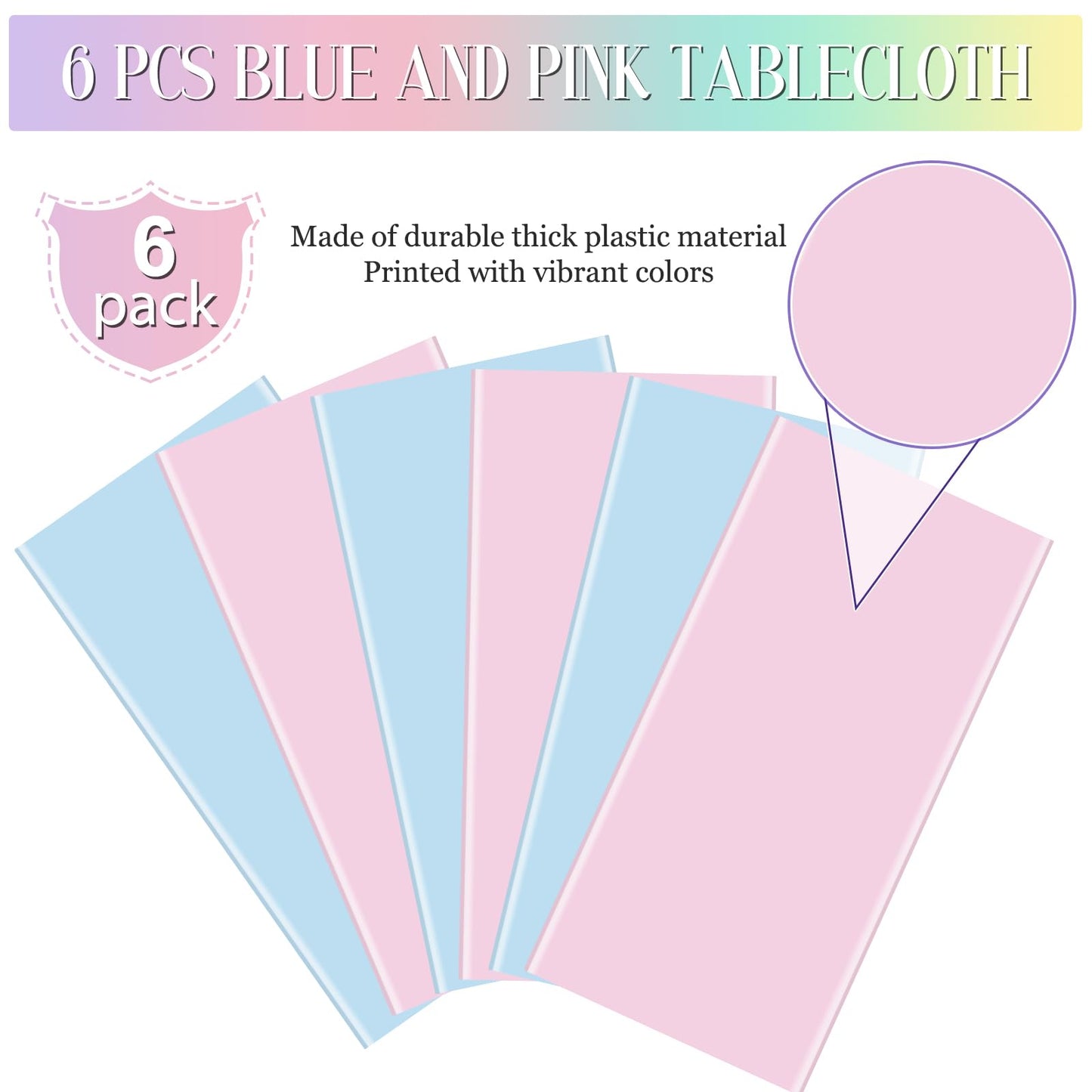 MASHAN 6Pack Round Gender Reveal Tablecloths,Disposable Plastic Pink and Blue Tablecloth,Table Covers for Boy or Girl Baby Shower Party Decorations,84 Inch