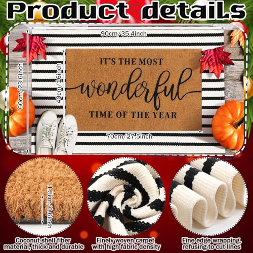 Moucuny 2 Pcs Christmas Coir Outdoor Doormat Set 16 x 28 and 24 x 35 - non slip welcome mats