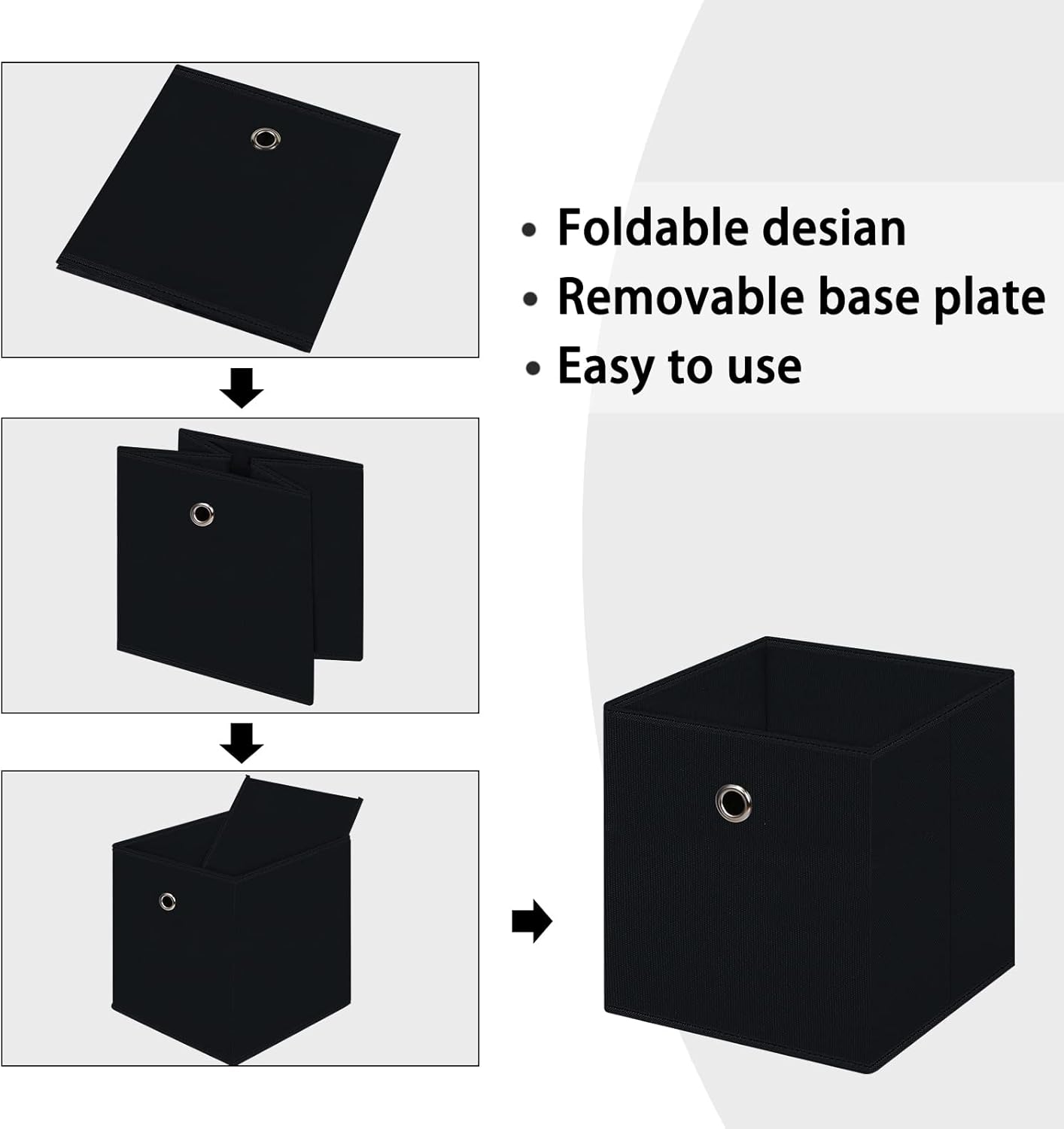 Skiennix Foldable Storage Cubes - 11 Inch Cloth Organizer Bins with Handles | Set of 3 Black